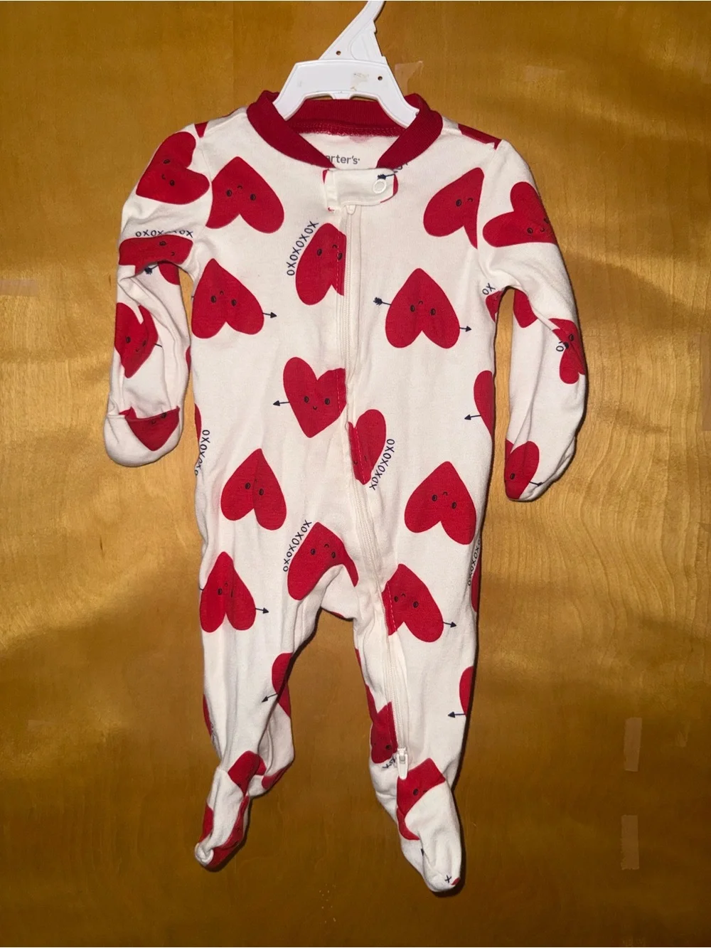 Carter's White Footed One-Piece with Red Heart Print